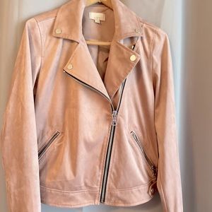 Suede moto jacket from Loft in dusty rose XS